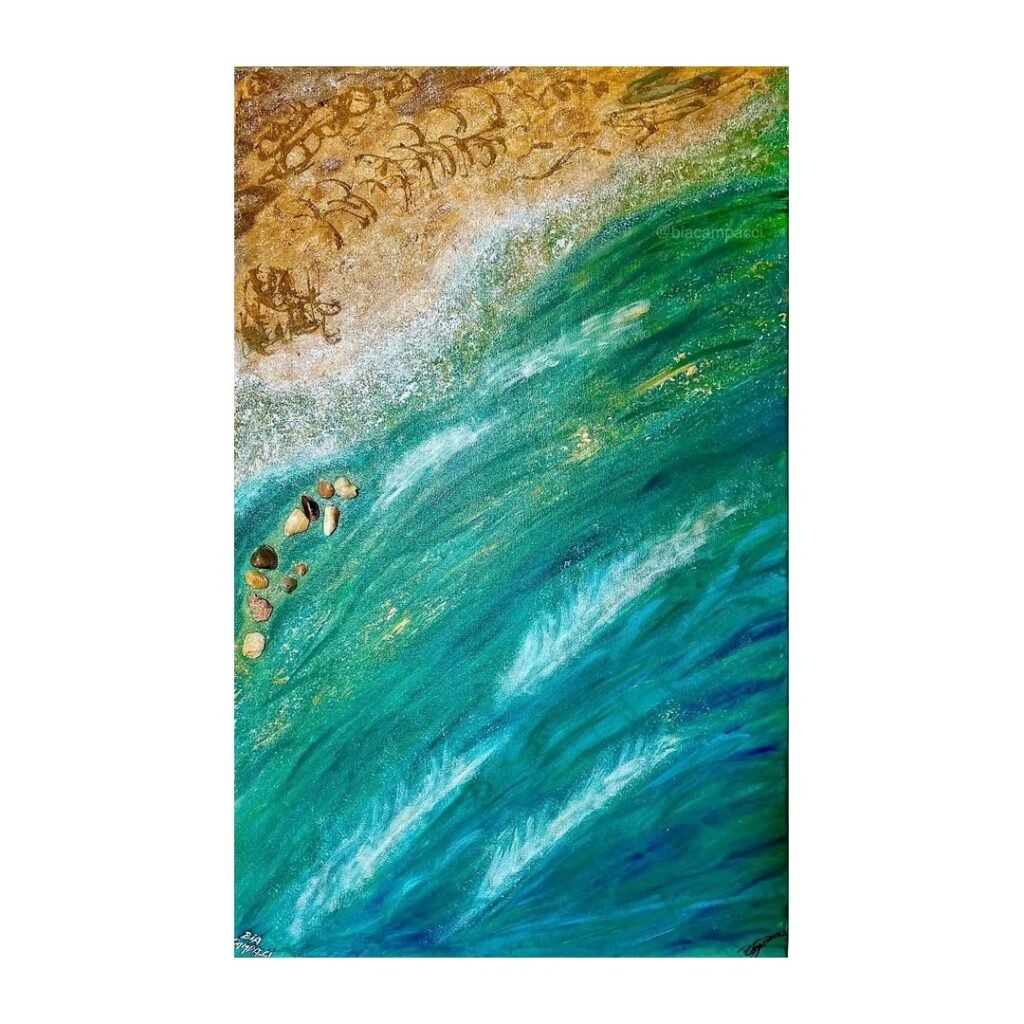 Obra de Bia Campacci the ocean em acrilico neon 50 x 80 cm